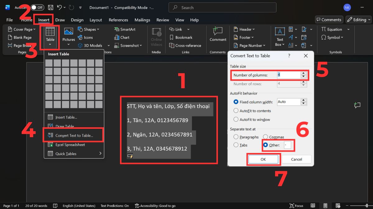 Hướng dẫn nhanh cách chuyển văn bản thành bảng trong Word