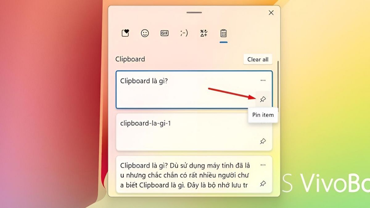 Thao tác xóa tàn bộ các dữ liệu trong Clipboard