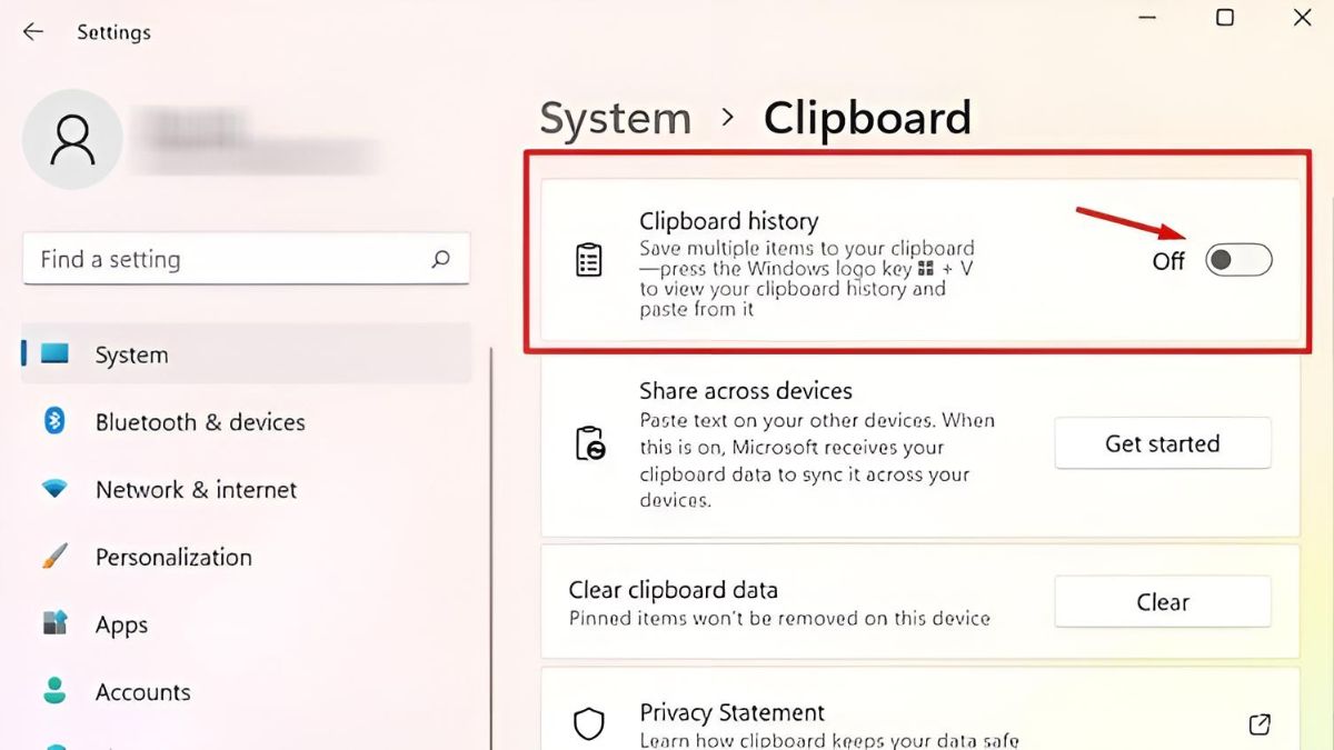 Tắt tính năng lưu lịch sử trong Clipboard