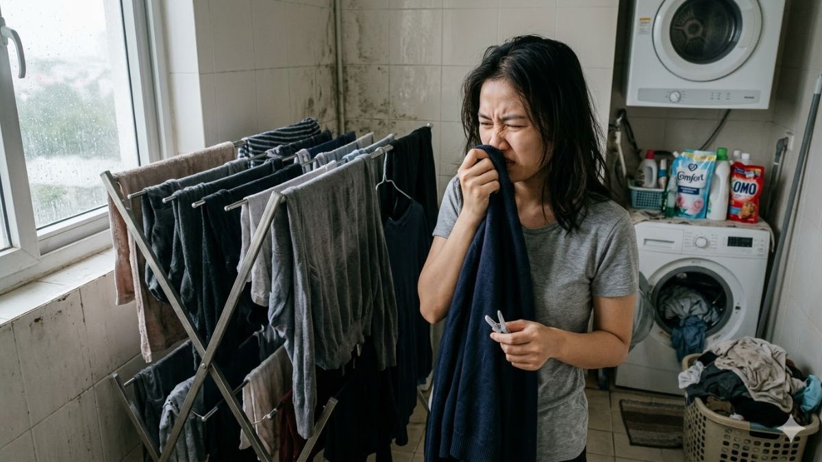 Sử dụng máy sấy quần áo để tránh mùi hôi ẩm mốc khó chịu vào mùa mưa hoặc mùa nồm