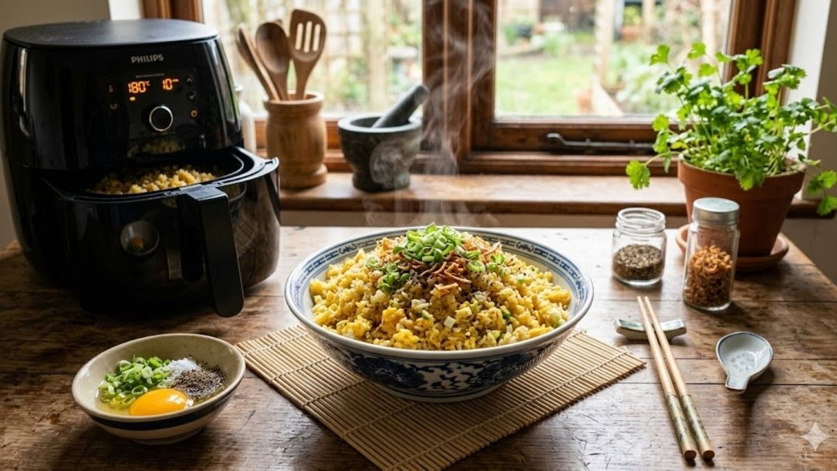 Cơm rang trứng bằng nồi chiên không dầu là món đơn giản nhưng ngon miệng