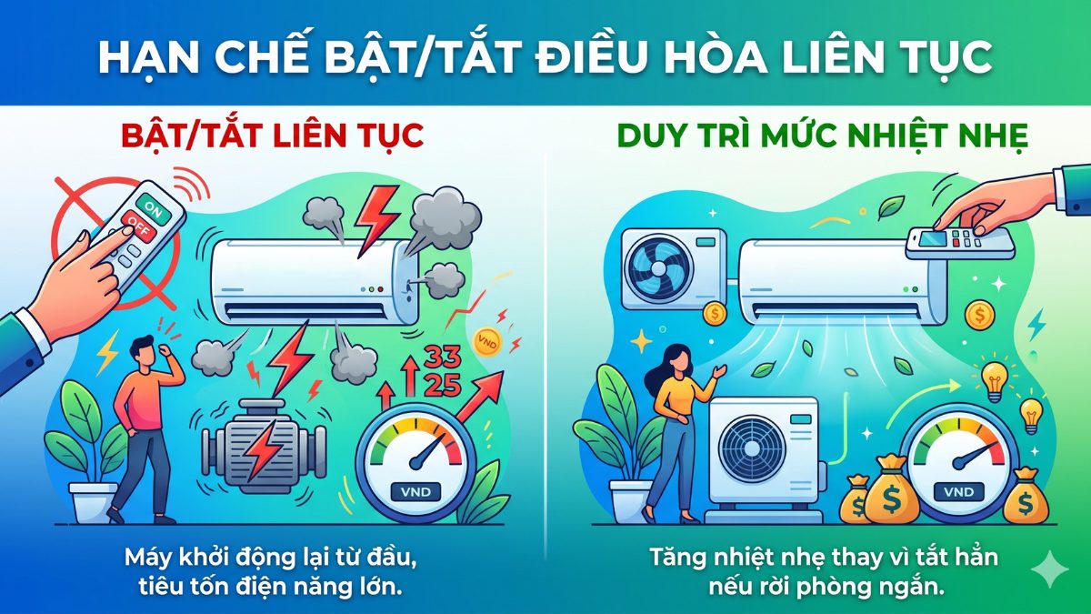 Hạn chế bật tắt điều hòa liên tục