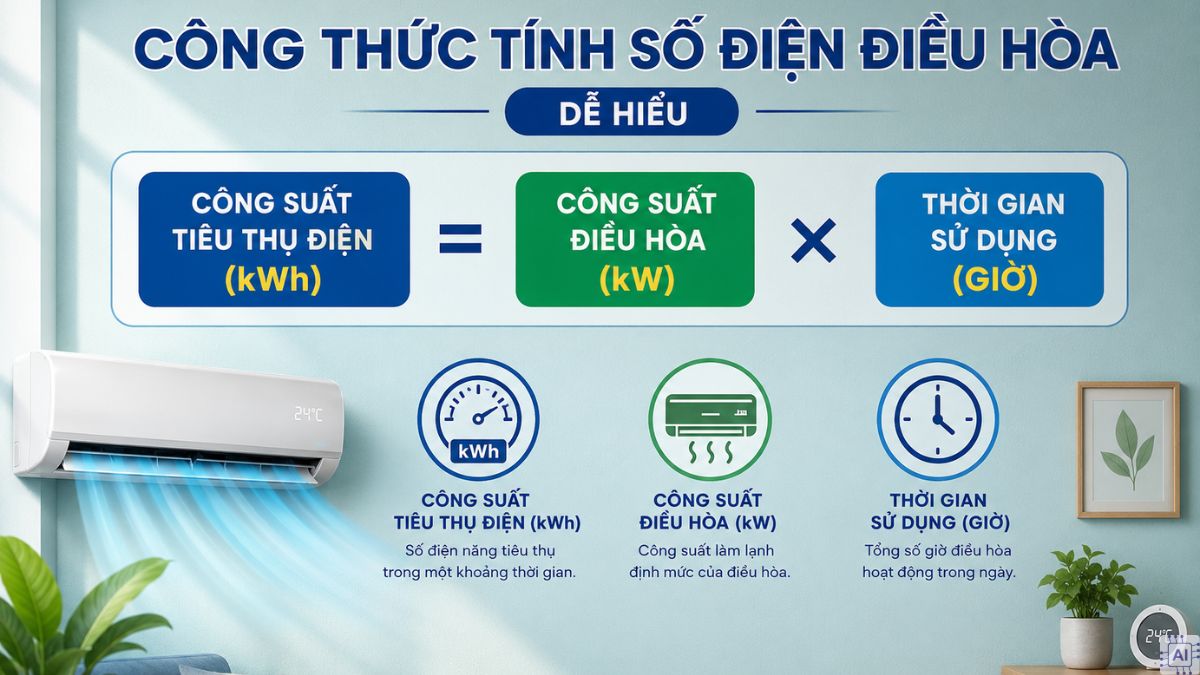 Công thức tính số điện điều hòa dễ hiểu