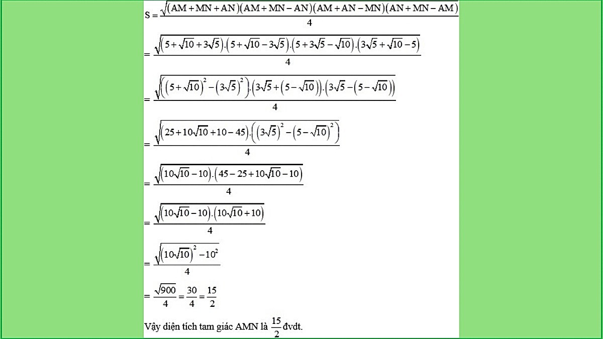 Ví dụ 3 về áp dụng công thức Heron tính diện tích hình tam giác (3)