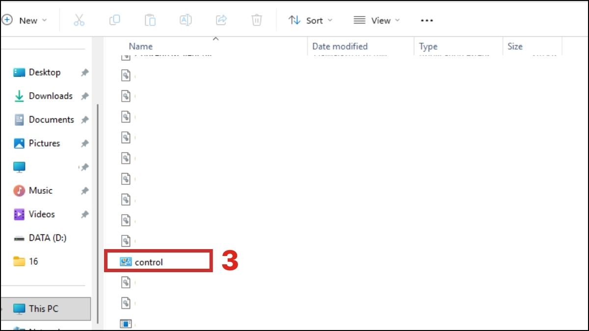 Mở Control Panel bằng file control.exe