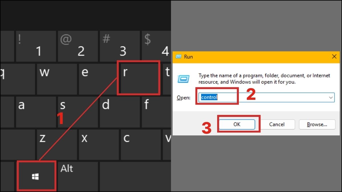 Phím tắt mở Control Panel bằng Run