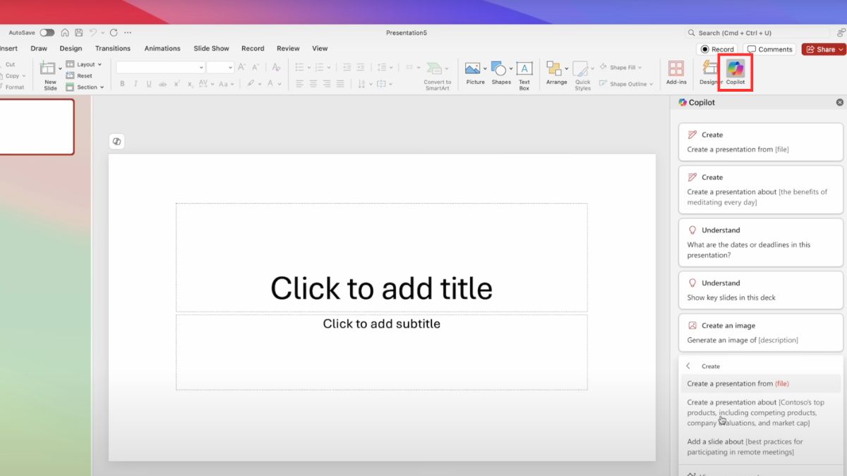 Cách dùng Microsoft Copilot trong PowerPoint bước 2