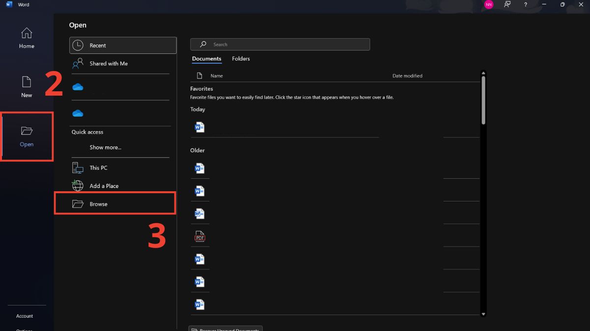 Dùng chức năng Open and Repair để mở file bước 2