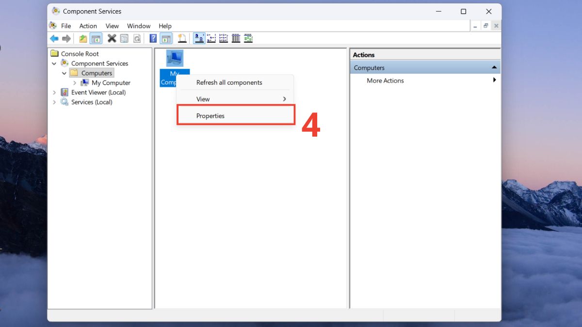 Thay đổi cài đặt Component Services bước 3