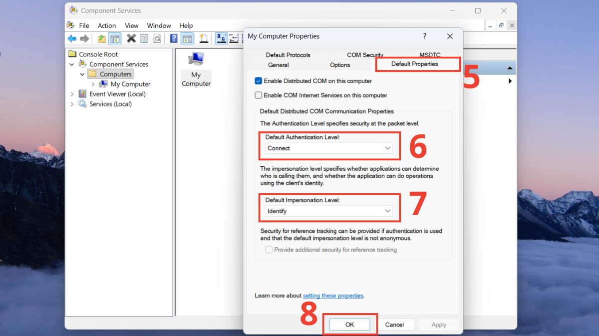 Thay đổi cài đặt Component Services bước 4
