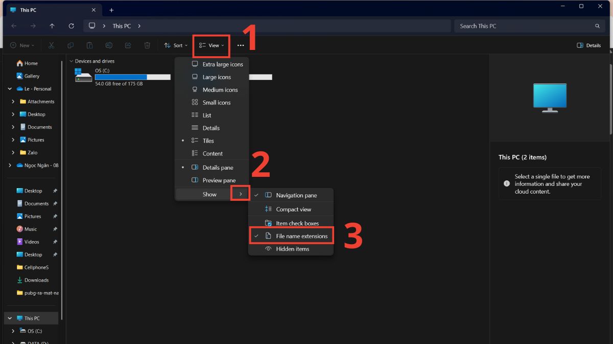 Thay đổi phần mở rộng của tệp để hạn chế lỗi Corrupt file bước 1