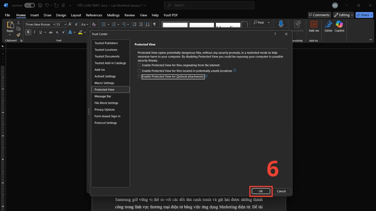 Cách tắt tùy chọn Protect View để sửa lỗi Corrupt file bước 4