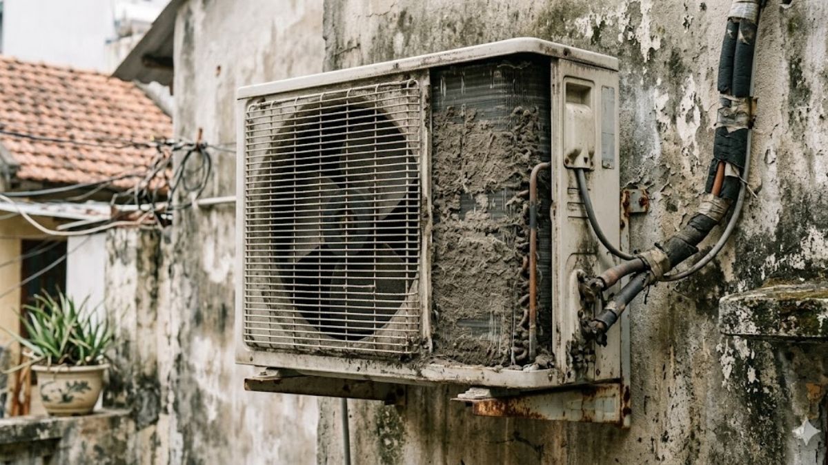 Cục nóng điều hòa bám quá nhiều bụi bẩn khiến hoạt động không ổn định