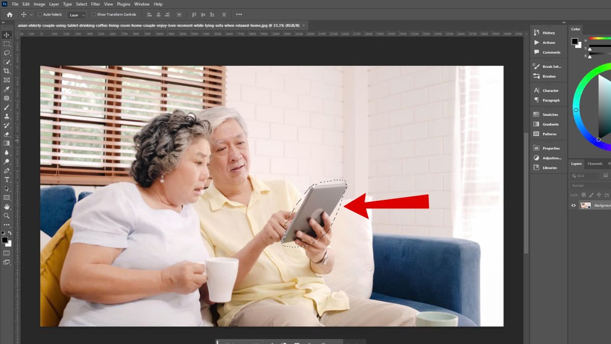 Đảo ngược vùng chọn Photoshop với công cụ Lasso Tool bước 2 (Hình minh họa)