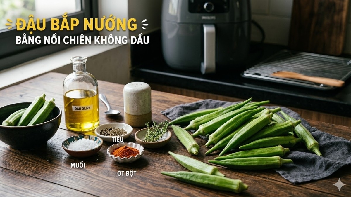 Nguyên liệu làm đậu bắp nướng bằng nồi chiên không dầu