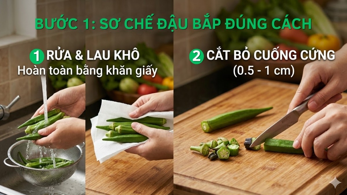 Sơ chế đậu bắp đúng cách trước khi nướng bằng nồi chiên không dầu