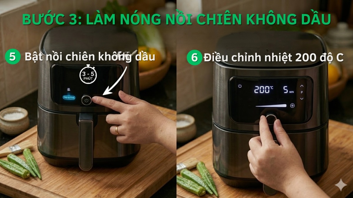 Làm nóng nồi chiên không dầu
