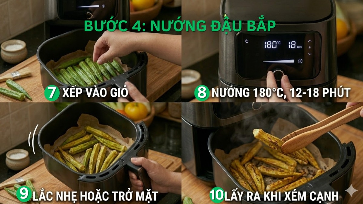 Nướng đậu bắp bằng nồi chiên không dầu