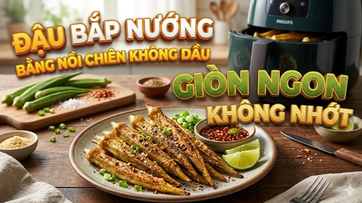 Cách làm đậu bắp nướng bằng nồi chiên không dầu giòn ngon, không nhớt