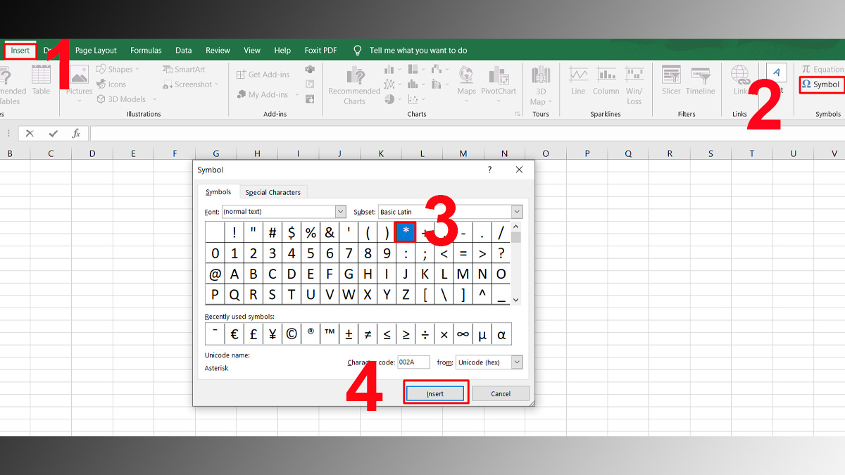 Chèn dấu sao trong Excel đơn giản