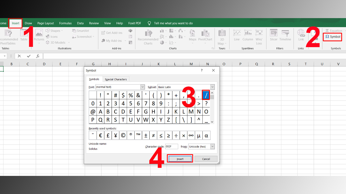 Cách chèn dấu / trong Excel nhanh chóng