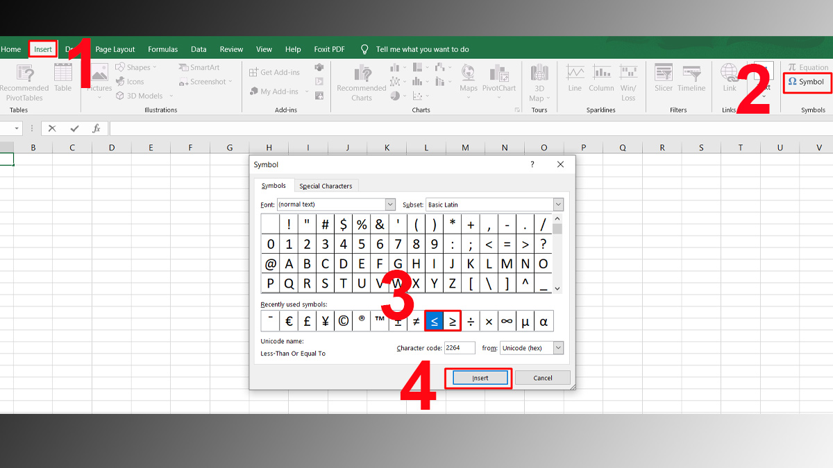 Cách chèn các dấu so sánh trong Excel đơn giản
