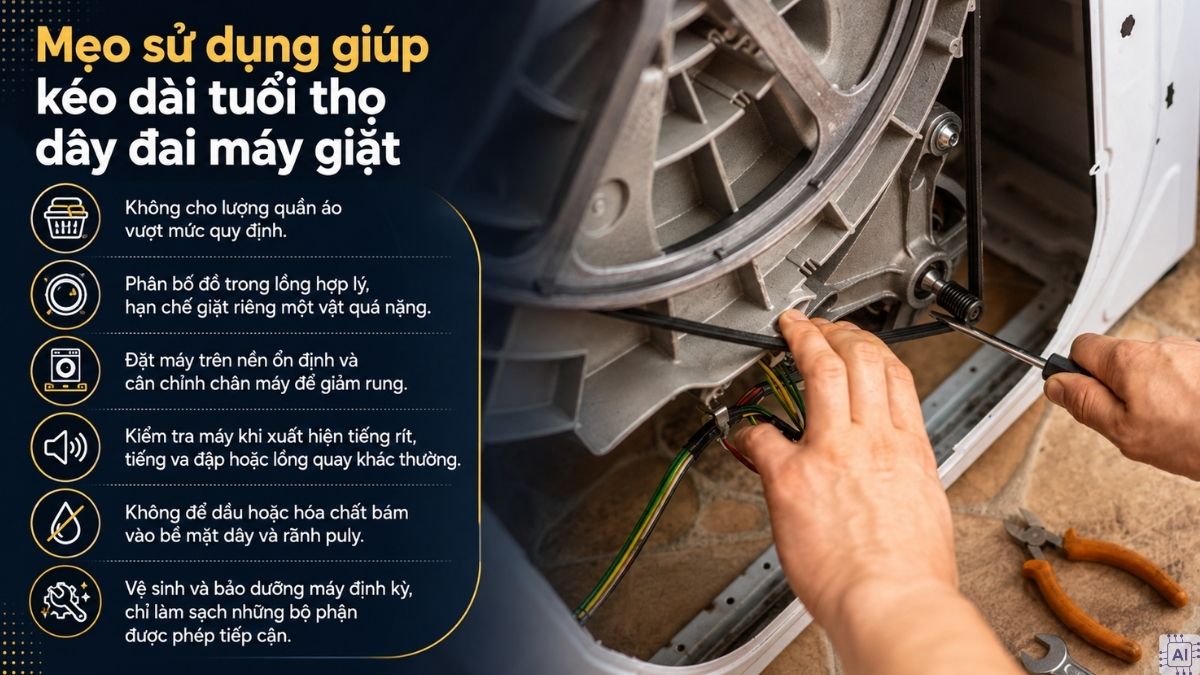 Mẹo sử dụng giúp kéo dài tuổi thọ dây đai máy giặt