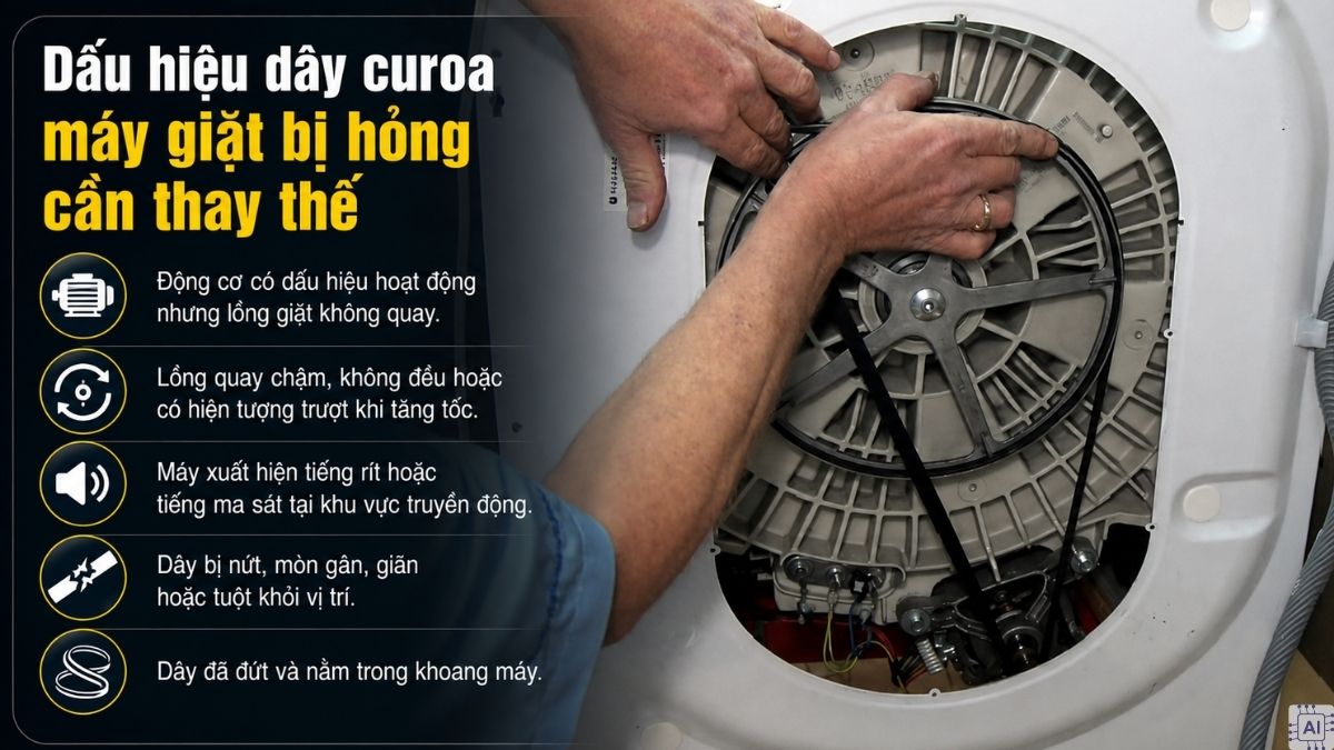 Dấu hiệu dây curoa máy giặt bị hỏng cần thay thế