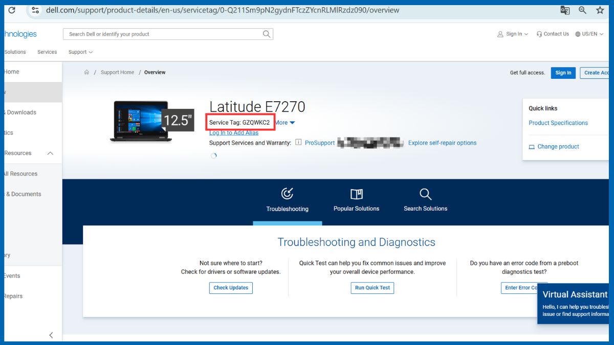 Cách kiểm tra năm sản xuất của Dell Latitude E7270 bằng trang hỗ trợ Dell