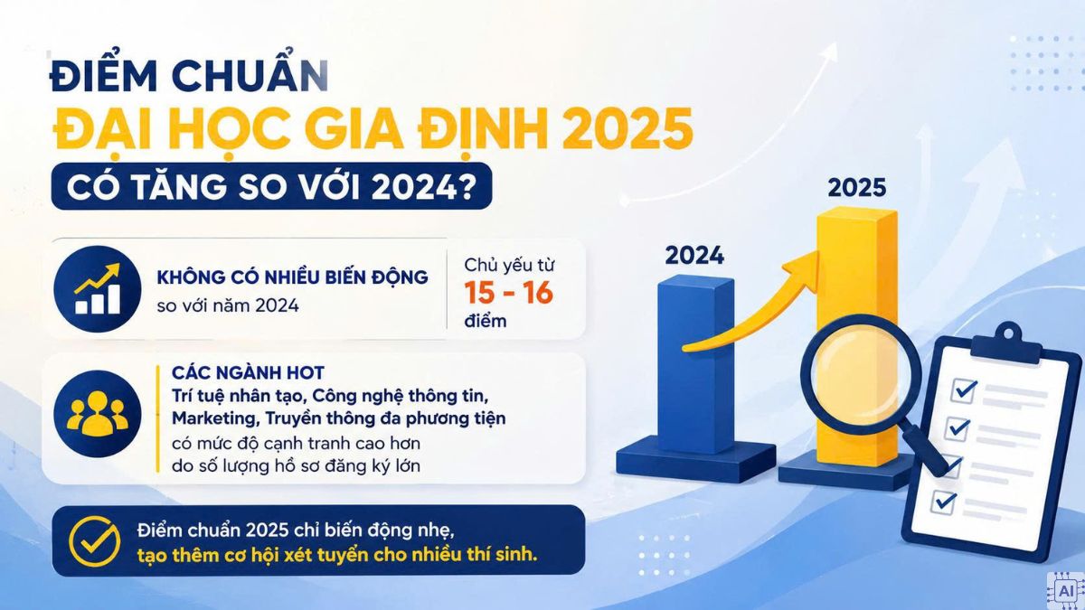 So sánh mức tăng giảm điểm chuẩn Đại học Gia Định