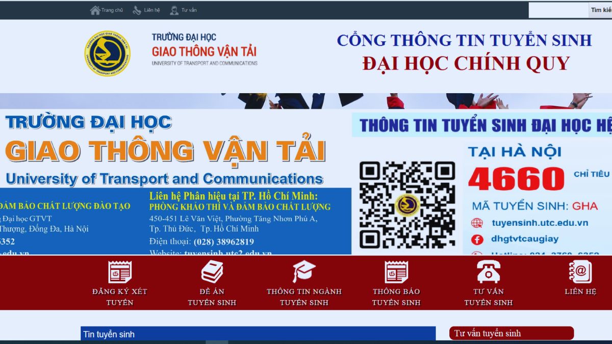 Website chính thức trường Đại học Giao thông vận tải