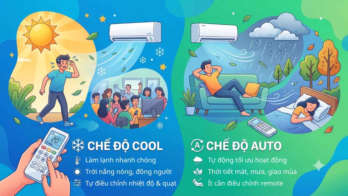 So sánh chế độ Cool và chế độ Auto trên điều hòa