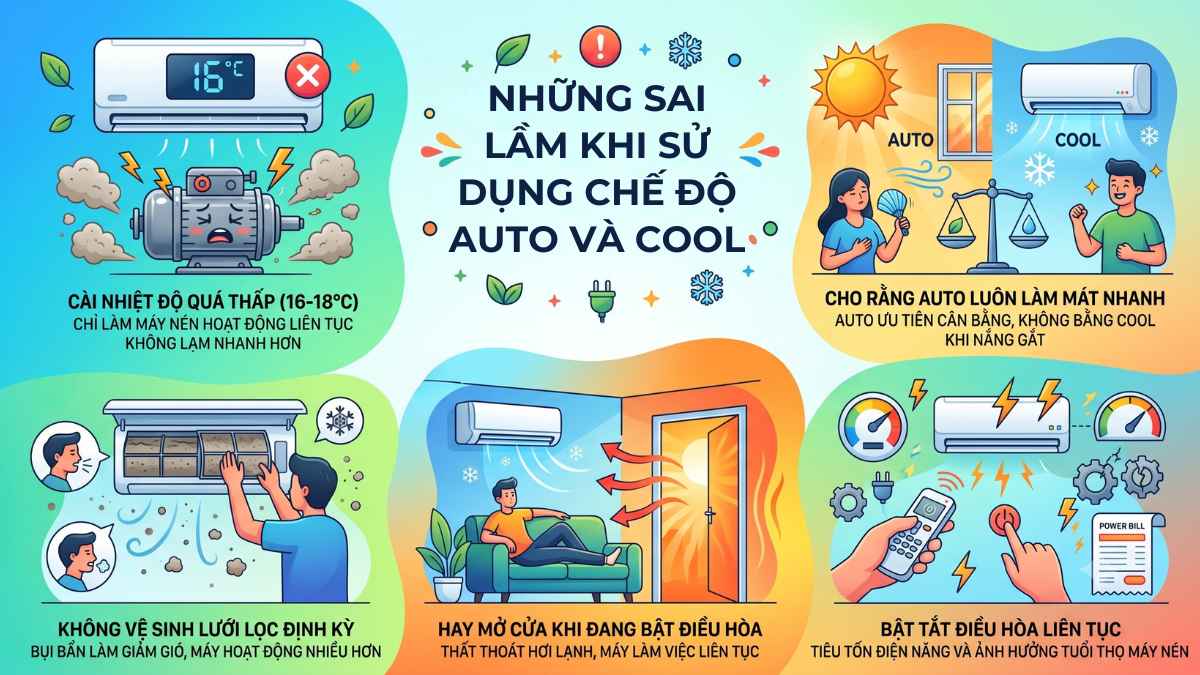 Những điểm sai khi sử dụng chế độ Cool và chế độ Auto