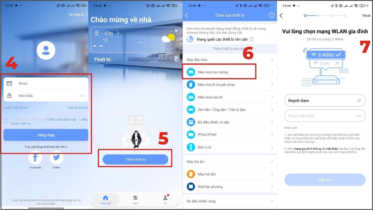 Thêm máy trong app