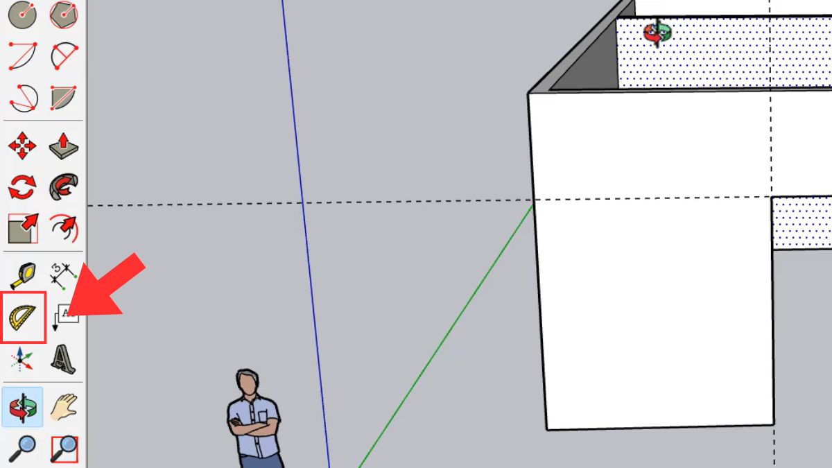 Cách đo góc trong Sketchup bằng Protractor đơn giản bước 1 (Hình minh họa)