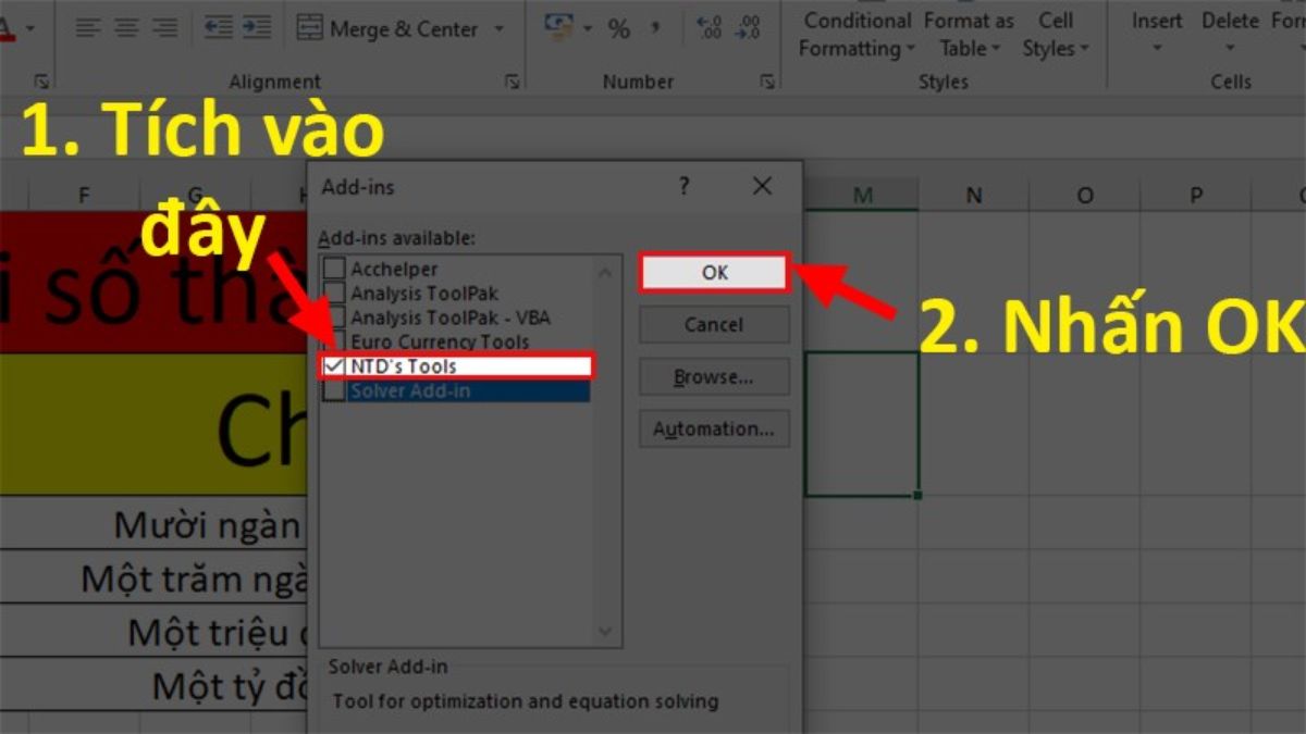 Sử dụng công cụ VNTOOL đọc số tiền bằng chữ trong Excel bước 4 (Hình minh họa)