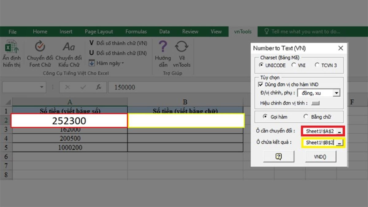 Sử dụng công cụ VNTOOL đọc số tiền bằng chữ trong Excel bước 5 (Hình minh họa)