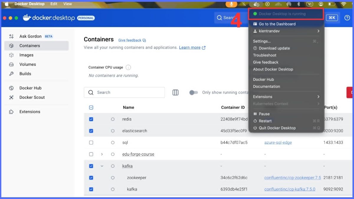 Kiểm tra trạng thái Docker desktop is running