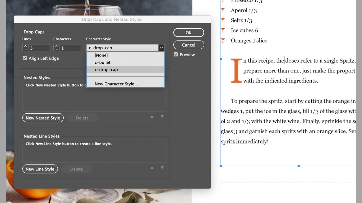 Drop cap InDesign là tính năng phóng to ký tự đầu tiên của đoạn văn