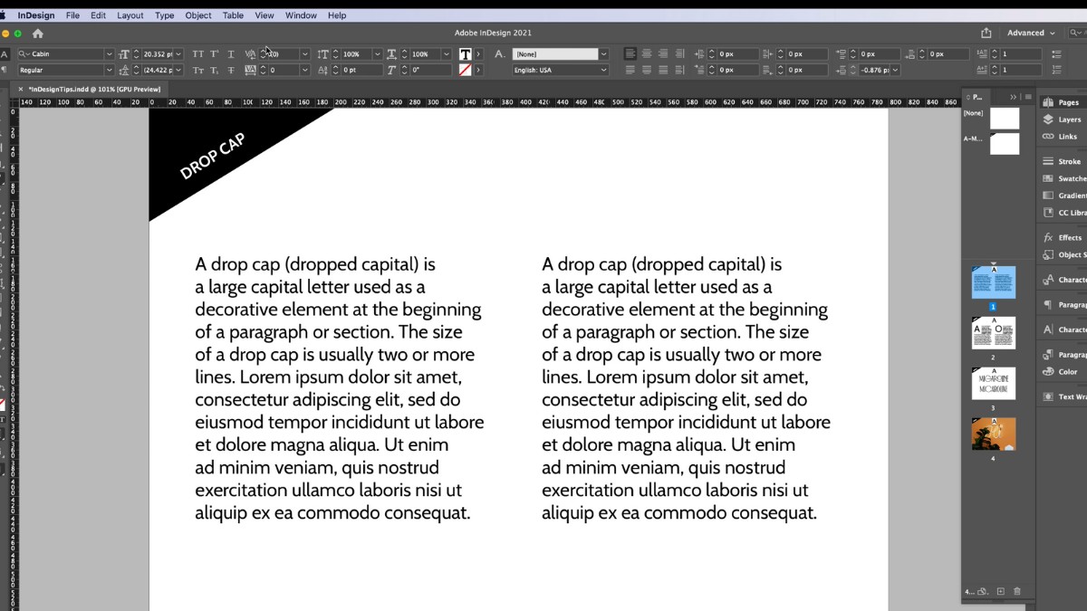 Cách tạo Drop cap InDesign đơn giản bước 1 (Hình minh họa)