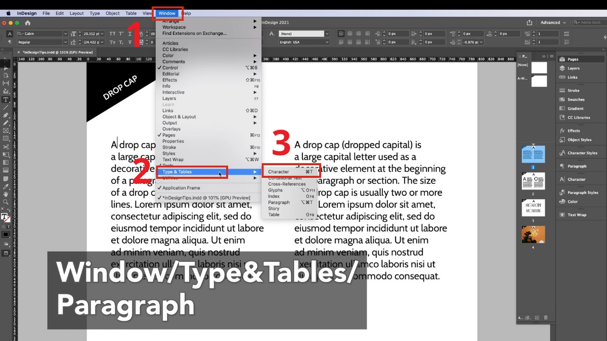 Cách tạo Drop cap InDesign đơn giản bước 2 (Hình minh họa)