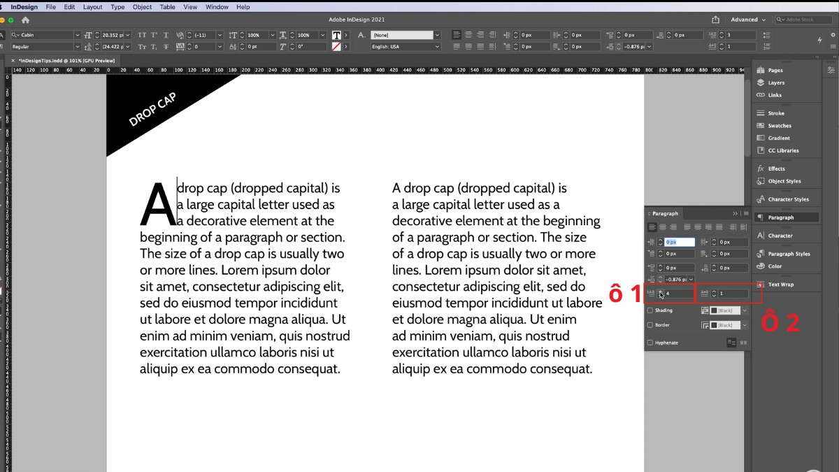 Cách tạo Drop cap InDesign đơn giản bước 3 (Hình minh họa)