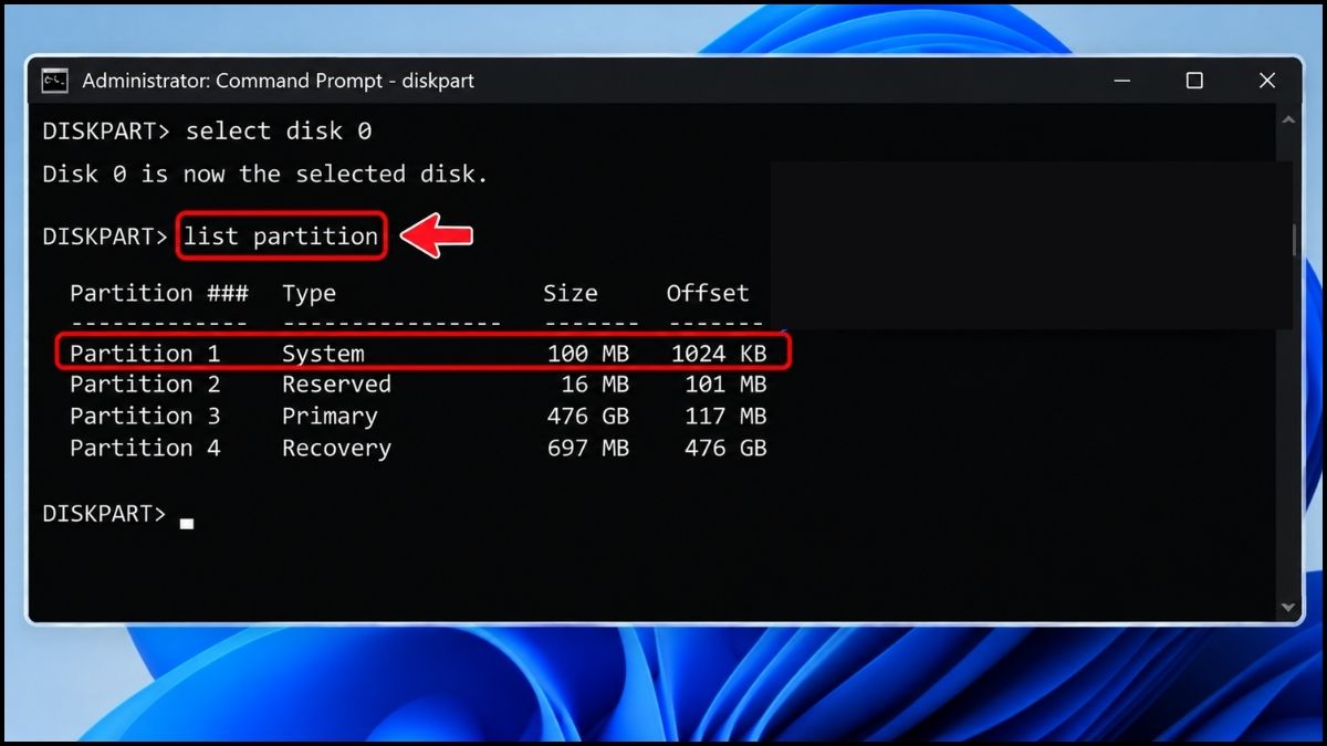 Cách kiểm tra phân vùng ESP bằng Command Prompt bước 5