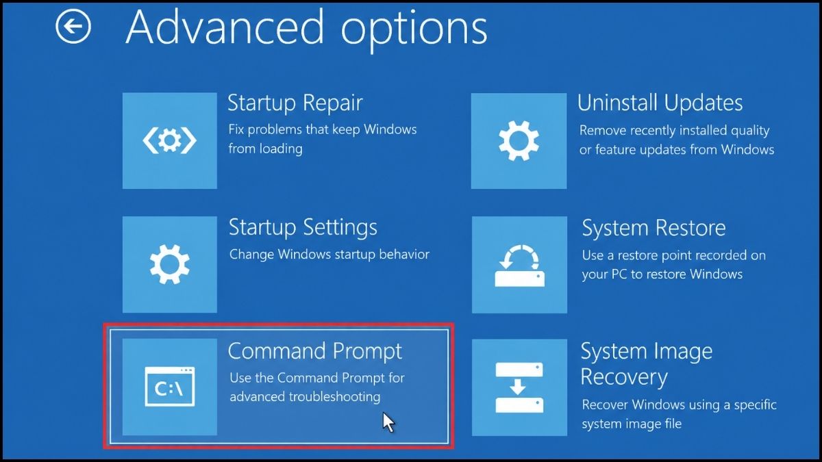 Mở Command Prompt trong WinRE