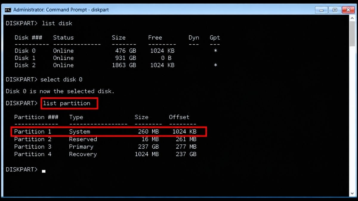 Xác định EFI System Partition trên ổ đó