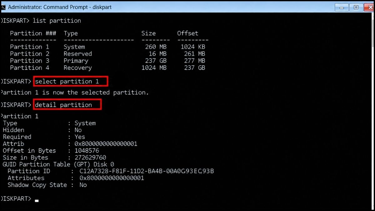 Chọn và kiểm tra lần cuối EFI System Partition