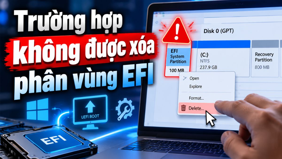 Trường hợp không được xóa phân vùng EFI