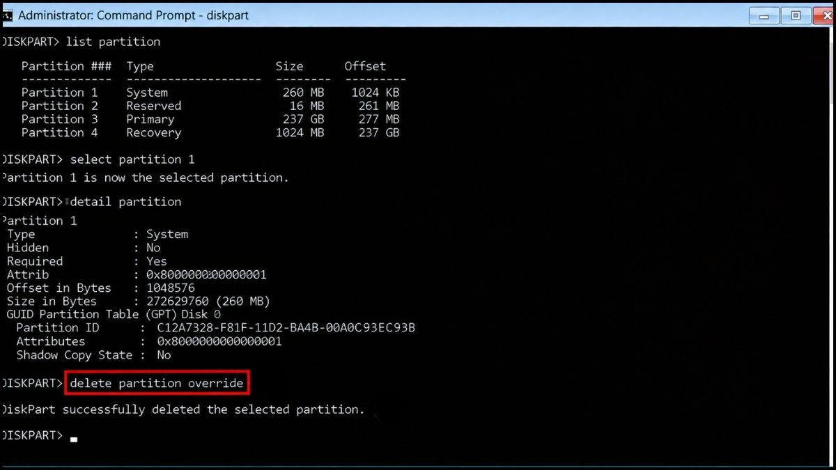 Xóa EFI System Partition