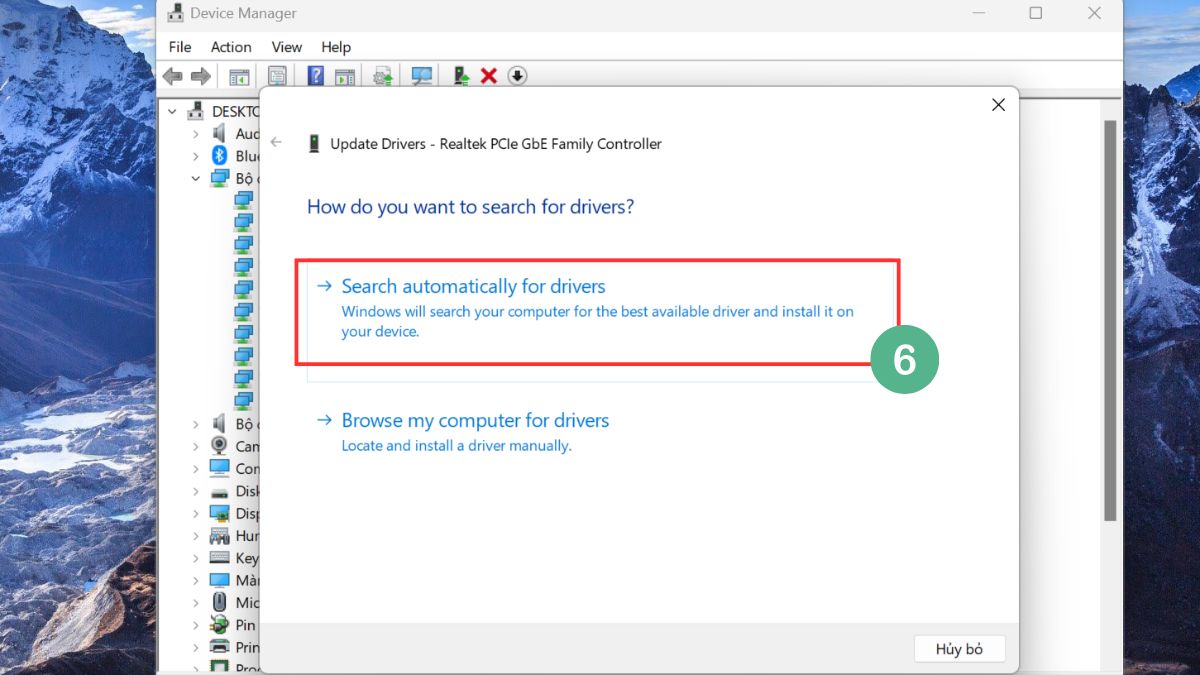 Chọn Search automatically for driver trong hộp thoại