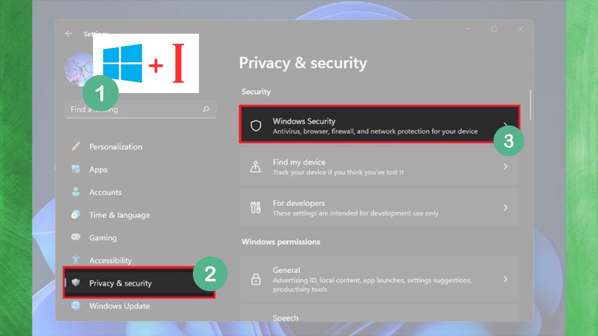 Chọn vào trình Windows Security